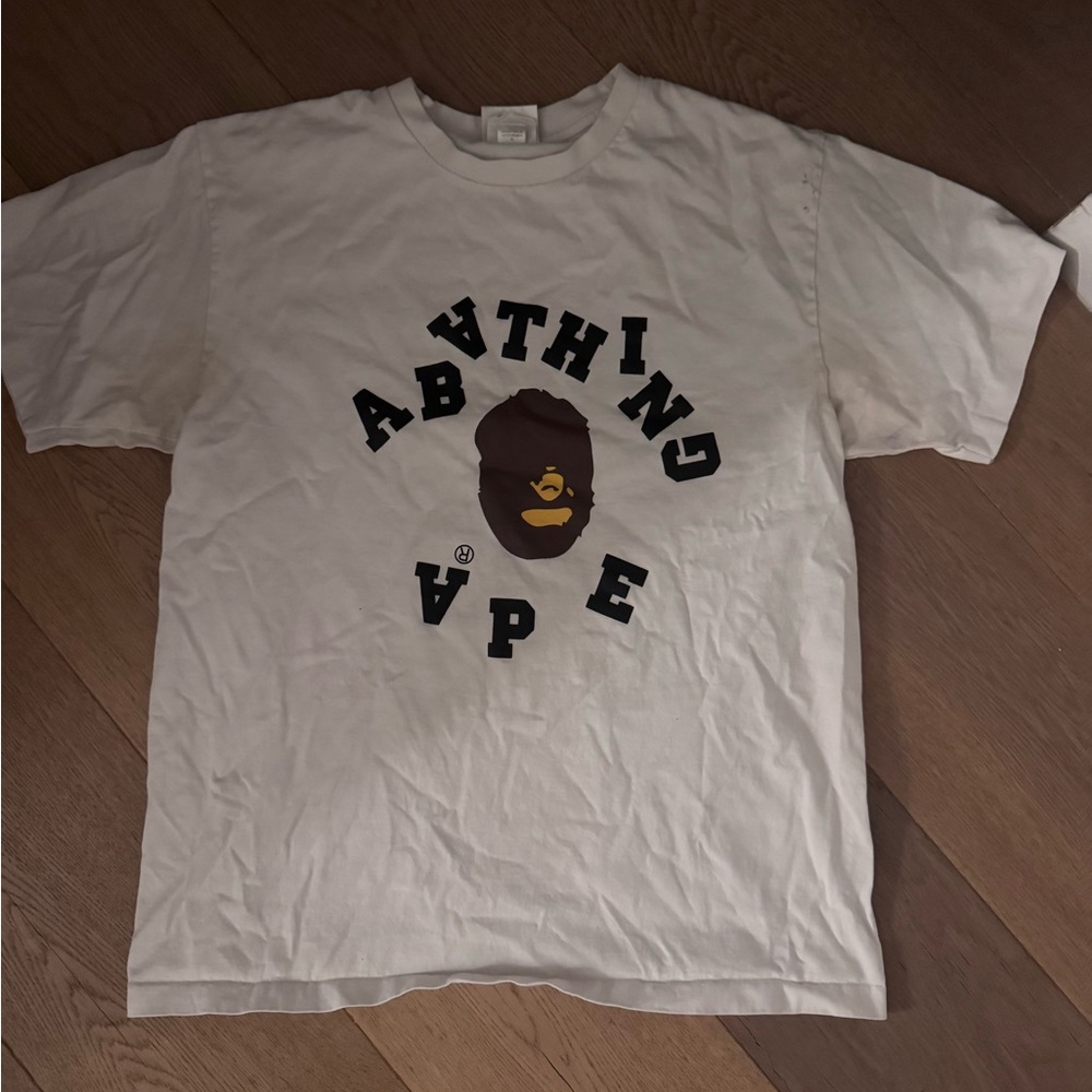 Bape White Short Sleeve Tee with Black and Brown Logo
